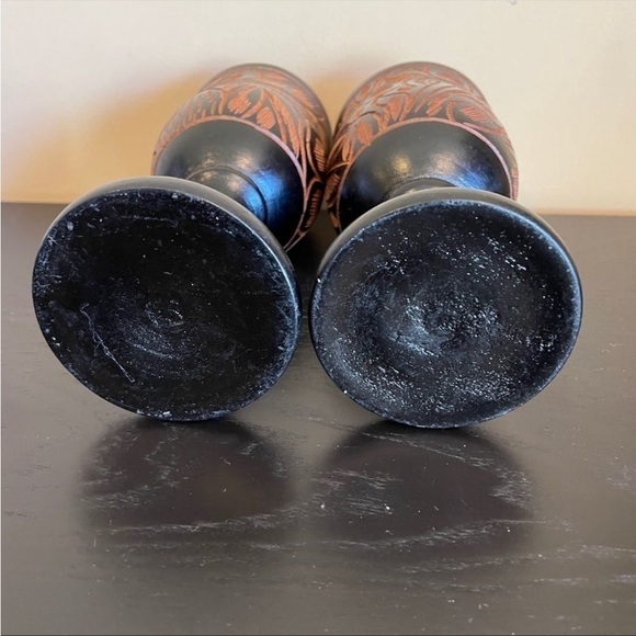 Wooden Black Goblets with Traditional Images Ornament, Handmade in Haiti - Picture 3 of 6